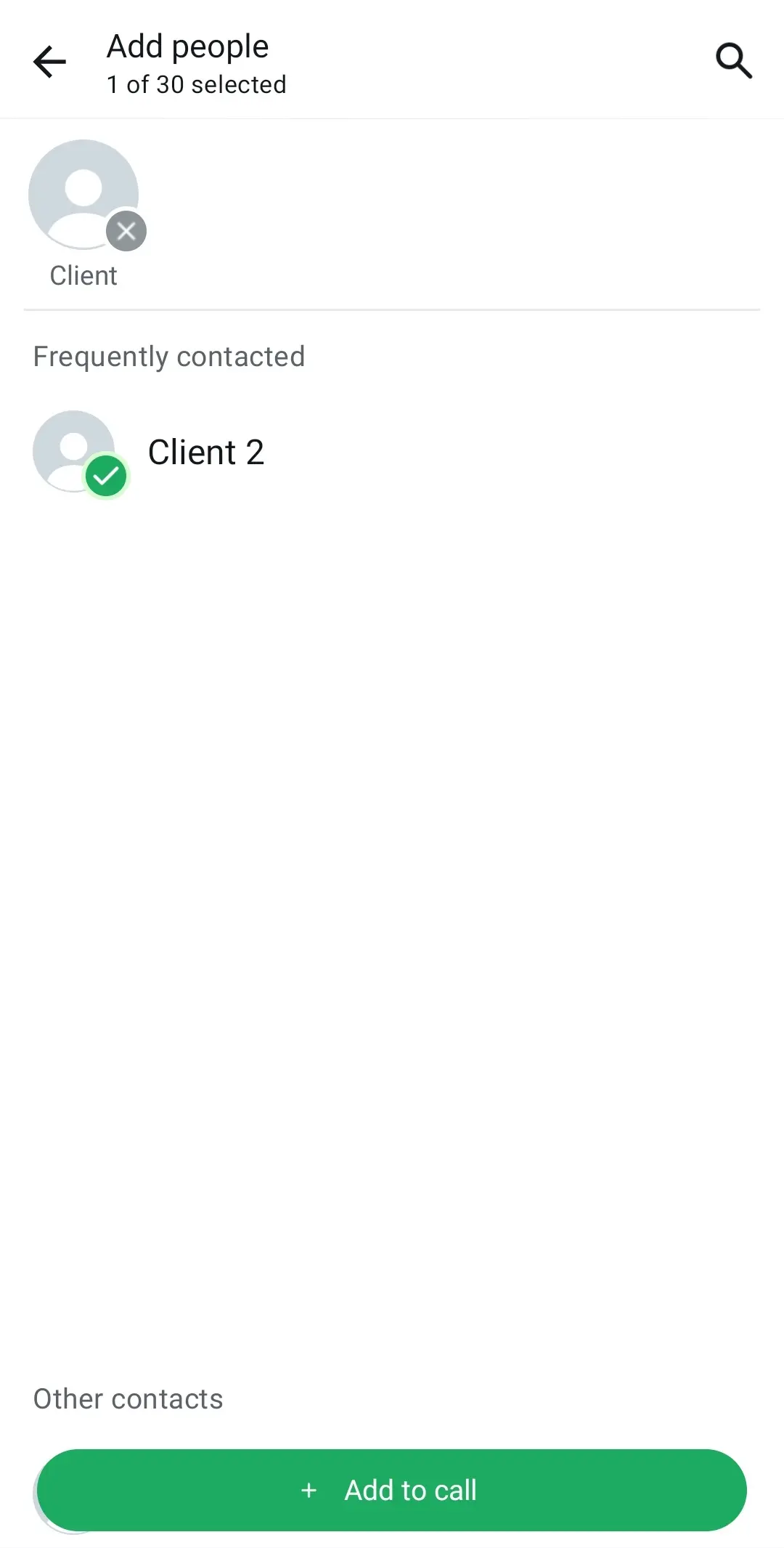 WhatsApp: è possibile cercare un altro contatto con la funzione di ricerca e aggiungerlo cliccando su di esso Immagine: WhatsApp: è possibile cercare un altro contatto con la funzione di ricerca e aggiungerlo cliccando su di esso