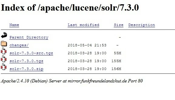 Indice del pacchetto di download del Solr su mirror service