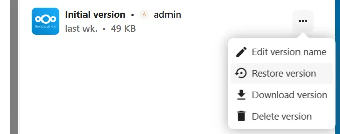 Nextcloud Versioning: ripristino di una versione Immagine: Nextcloud Versioning: ripristino di una versione