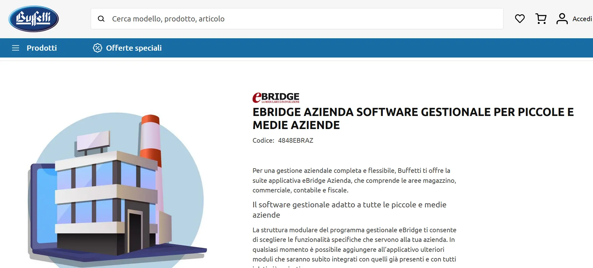 Immagine: Screenshot della pagina di prodotto di eBridge Azienda sul sito web di Buffetti