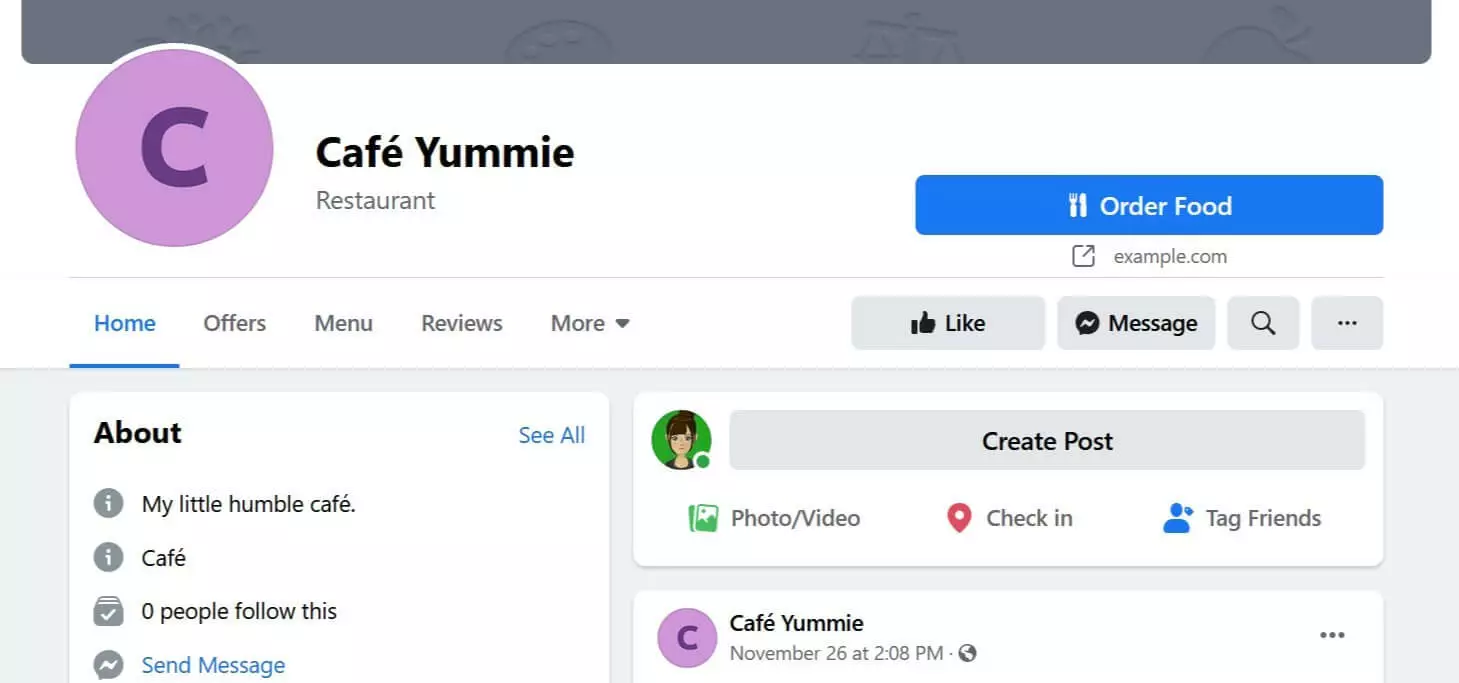 Immagine: Profilo Facebook con pulsante “Ordina“