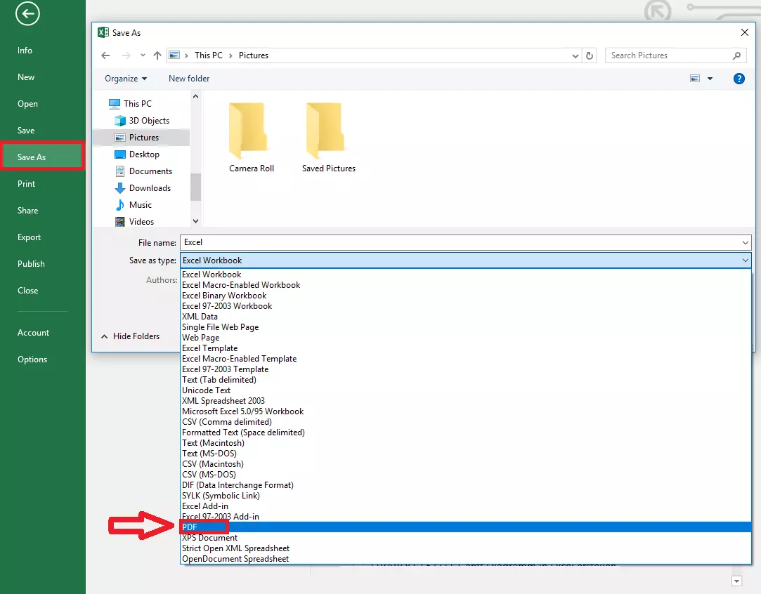 Immagine: Screenshot della voce “Salva con nome” e selezione del formato in MS Excel