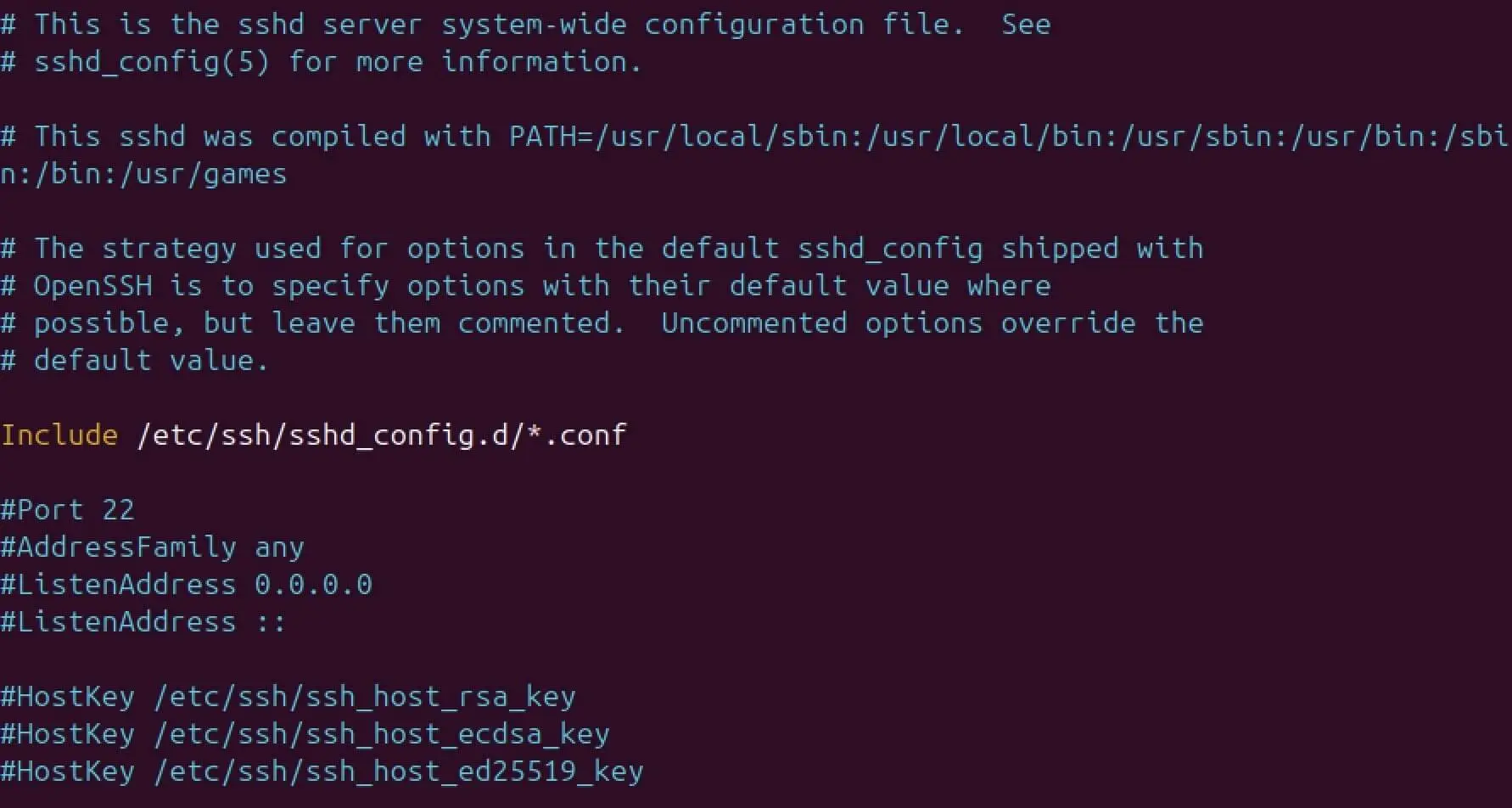 Screenshot del file sshd_config Immagine: Screenshot del file sshd_config