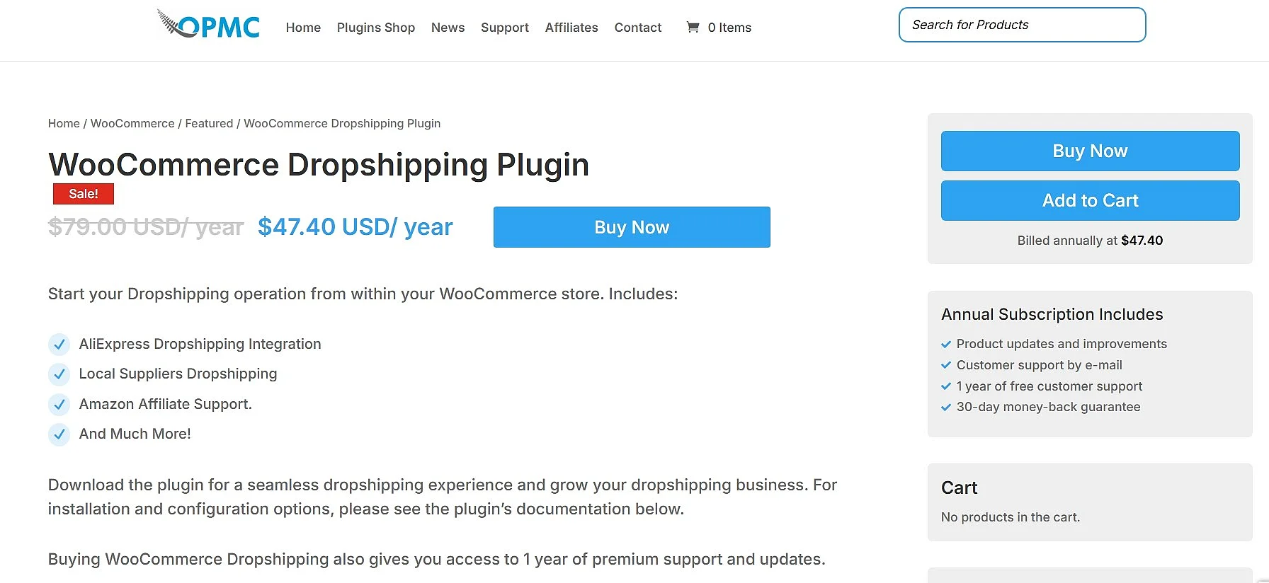 Immagine: Sito web di WooCommerce Dropshipping Plugin di OPMC