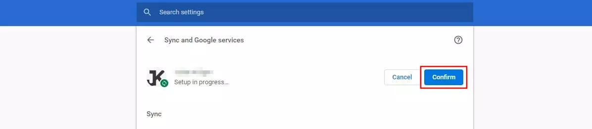 Immagine: Menu di Chrome “Sincronizzazione e servizi di Google”
