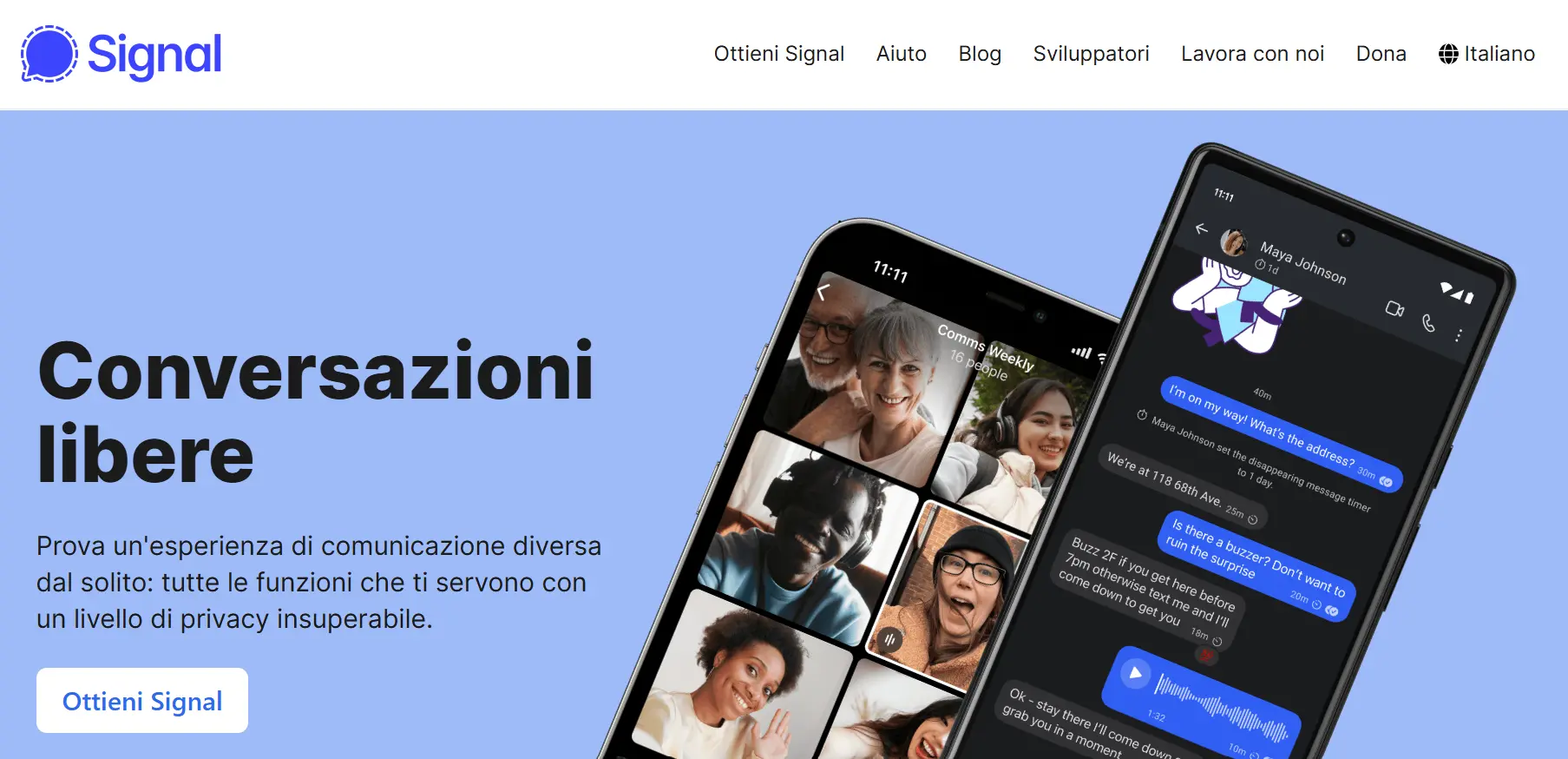 Immagine: Screenshot della pagina web di Signal