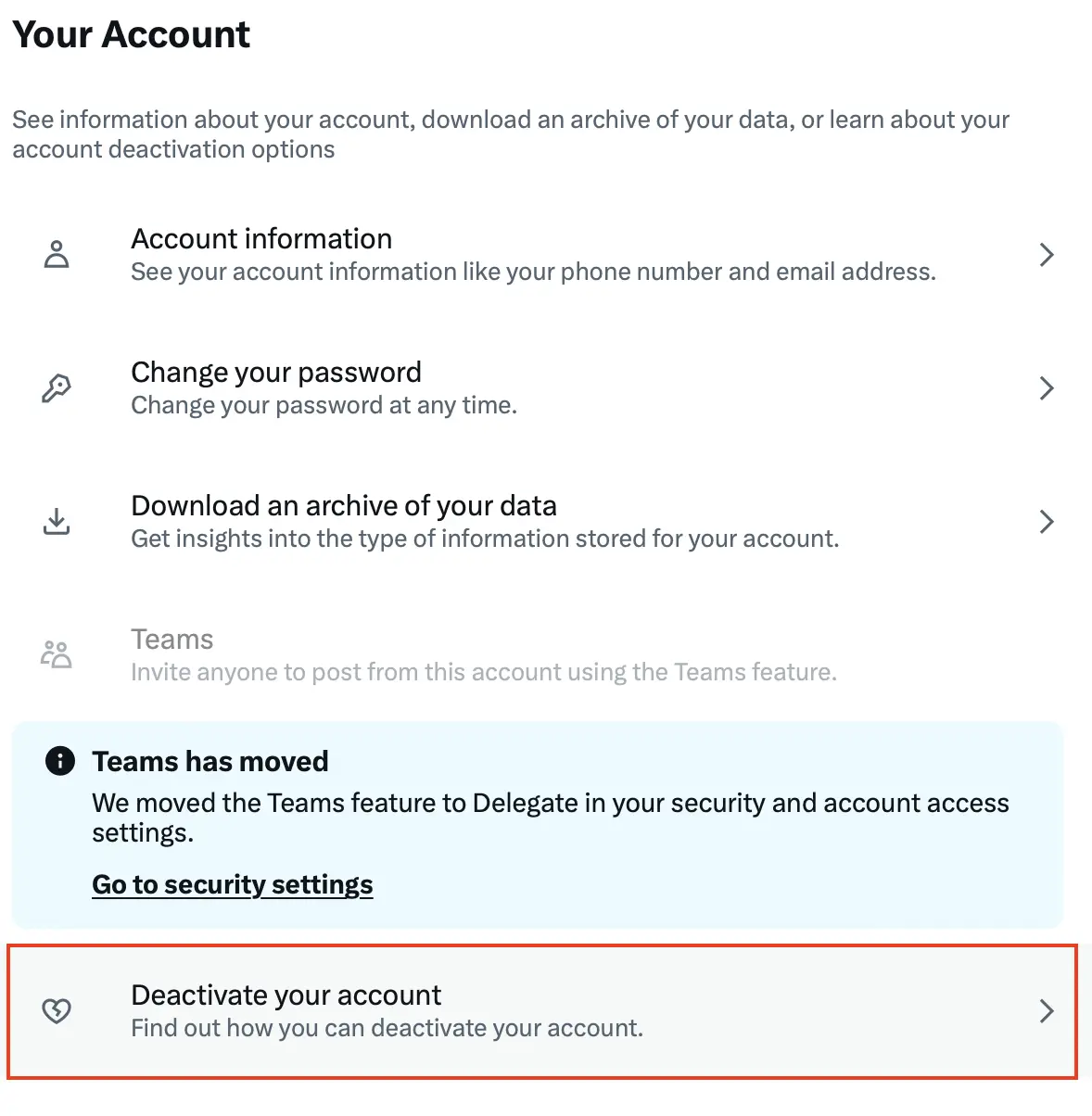 Twitter: pulsante “Disattiva il tuo account” Immagine: Twitter: pulsante “Disattiva il tuo account”