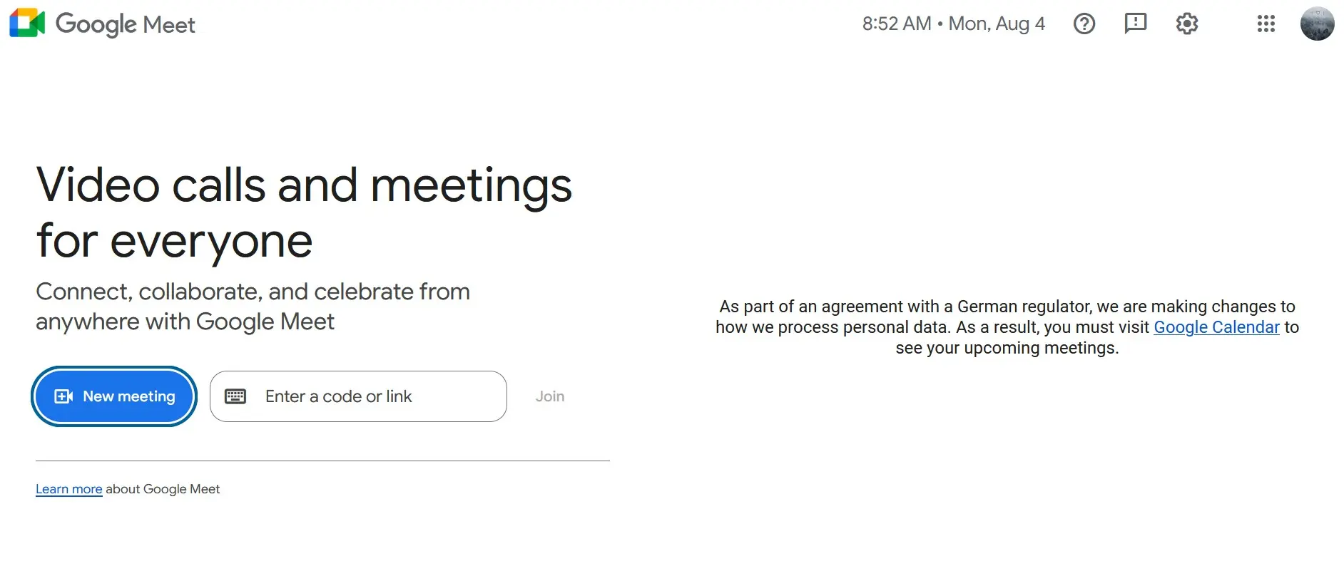 Immagine: Sito web di Google Meet