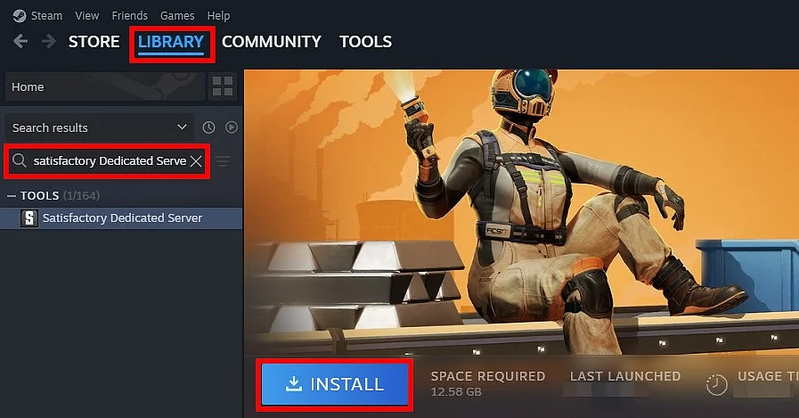 Client di Steam: installazione del server dedicato per Satisfactory Immagine: Client di Steam: installazione del server dedicato per Satisfactory