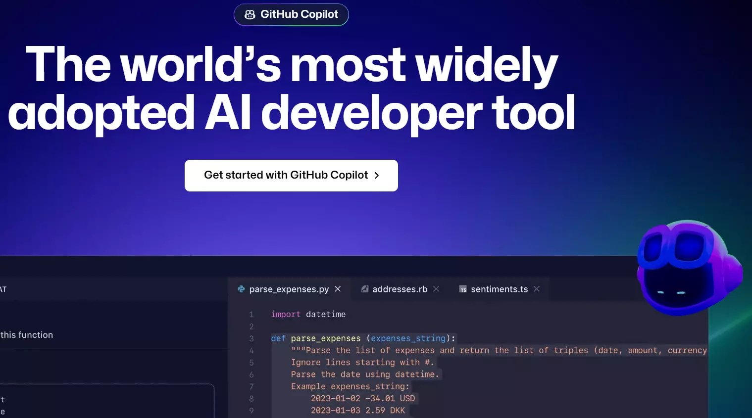 Schermata di GitHub Copilot Immagine: Schermata di GitHub Copilot