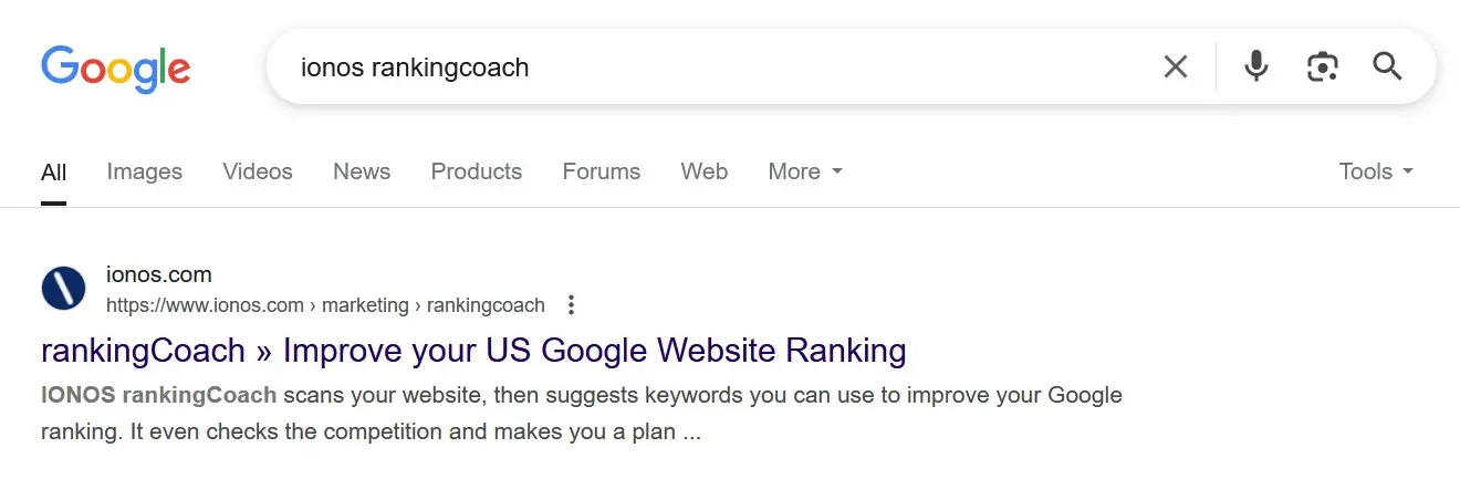 URL di esempio di IONOS Immagine: URL di esempio di IONOS