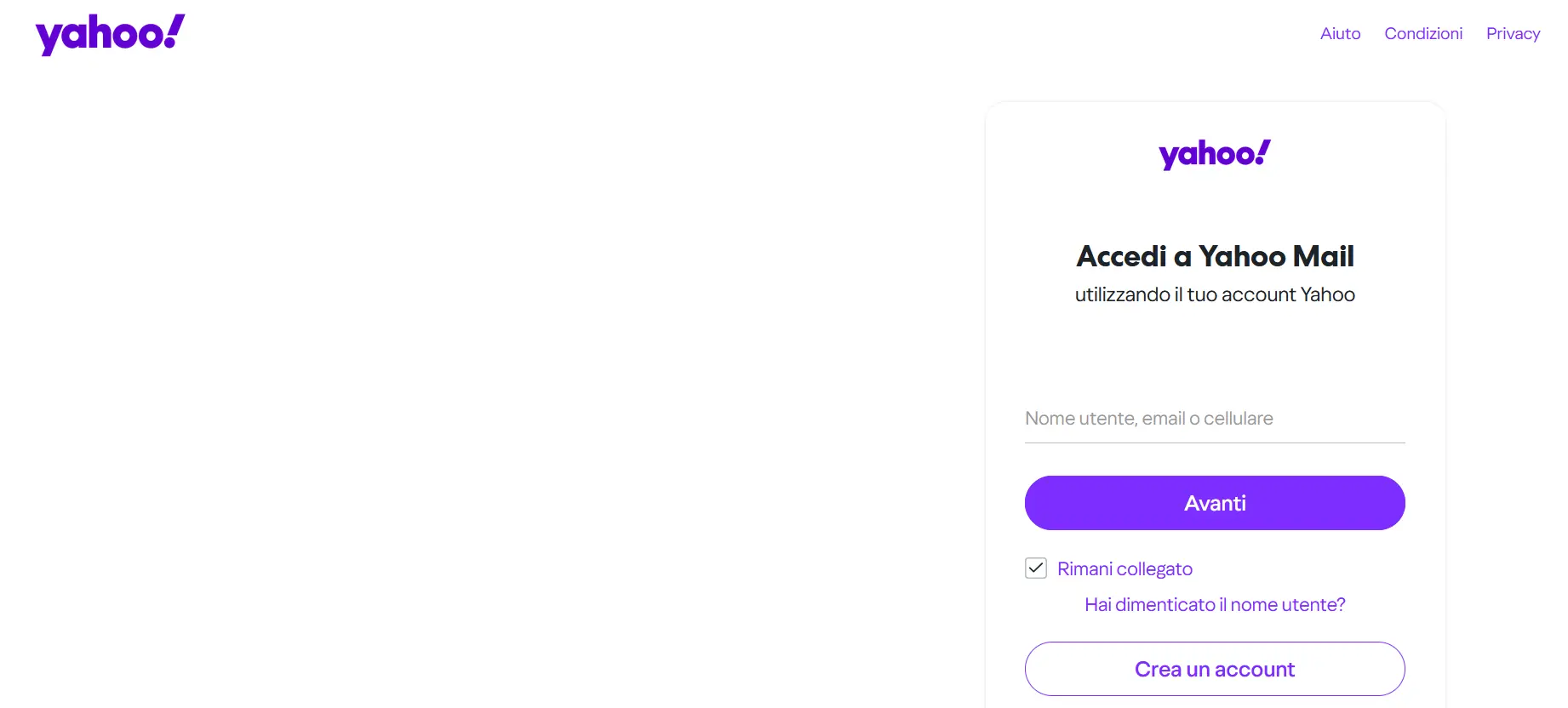 Immagine: Pagina di accesso a Yahoo Mail