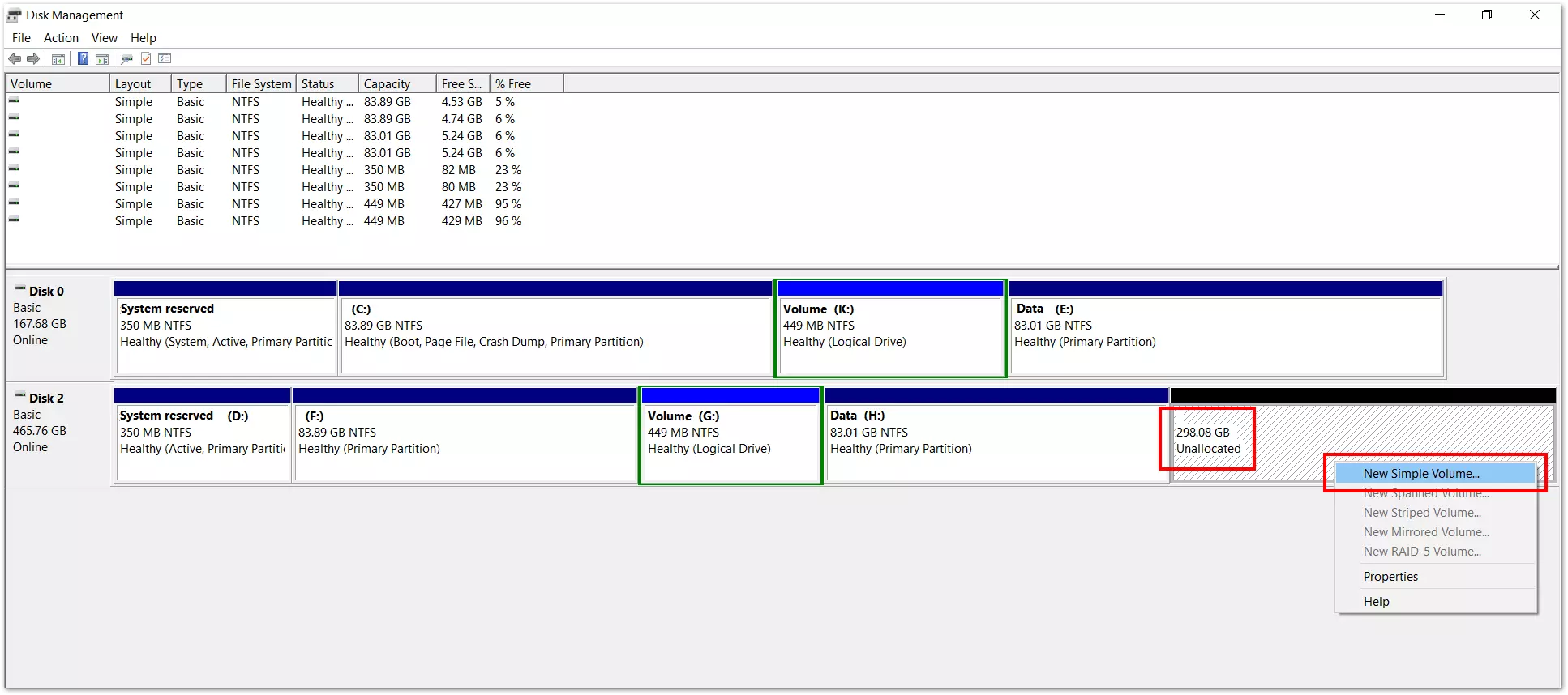 Immagine: Gestione disco di Windows 10: finestra per la creazione di volumi semplici