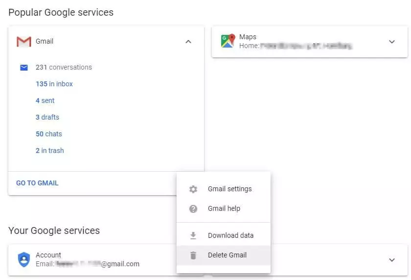 Immagine: Cliccate su “Elimina Gmail”
