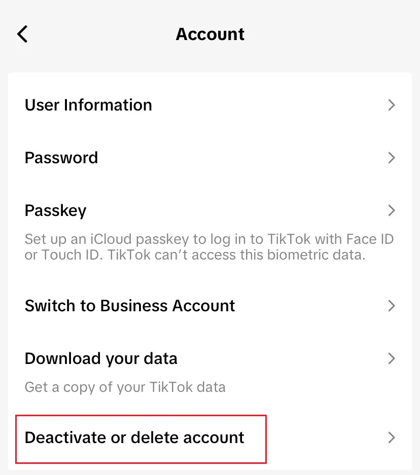 Immagine: Gestione dell’account di TikTok