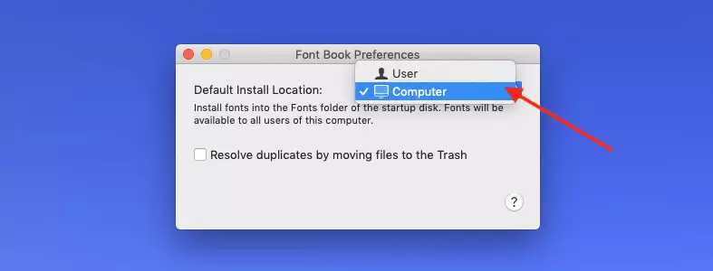 Immagine: Mac: installare font: modificare la posizione di installazione di default