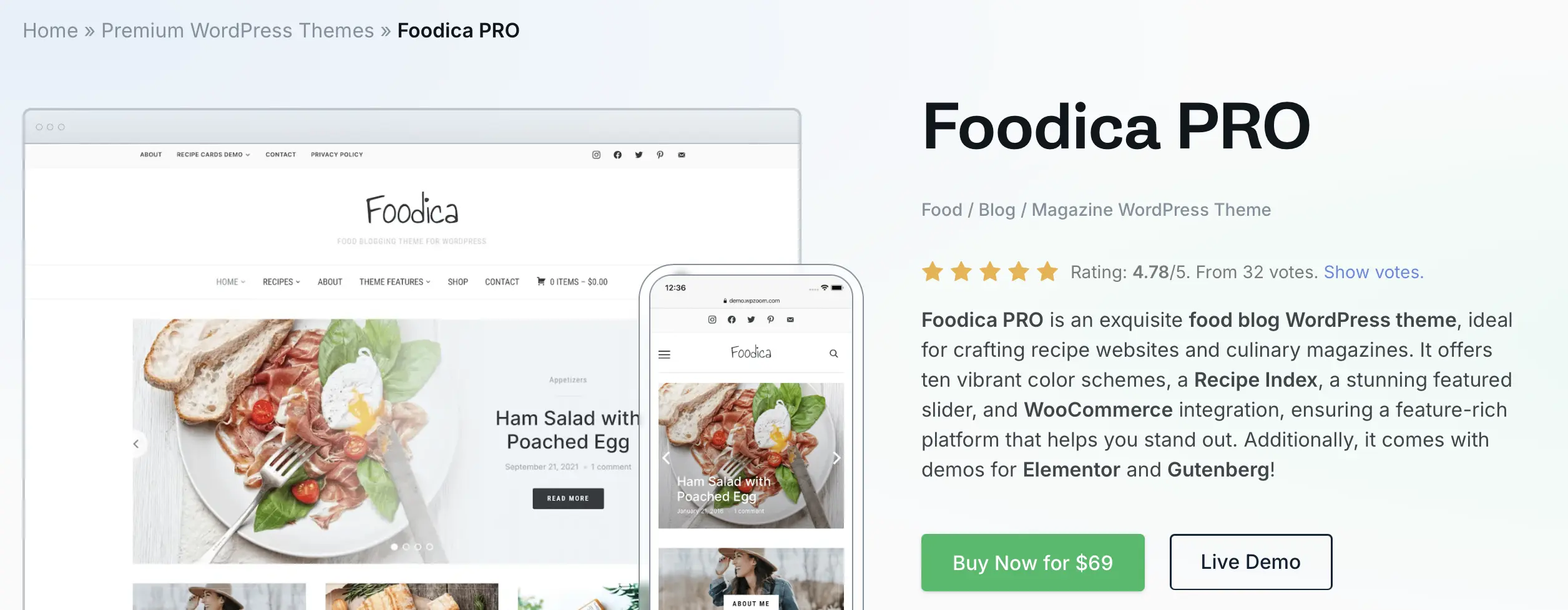 Immagine: Tema WordPress Foodica di WPZOOM