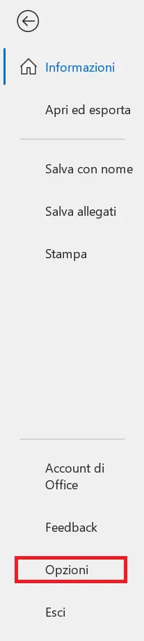 Opzioni di Outlook Immagine: Opzioni di Outlook