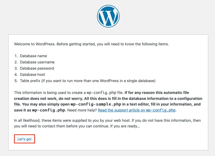 Screenshot della nota di installazione di WordPress Immagine: Screenshot della nota di installazione di WordPress