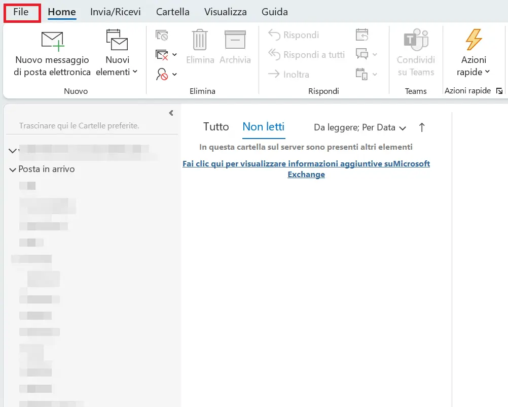 Immagine: Outlook 365: posta in arrivo “non letti”