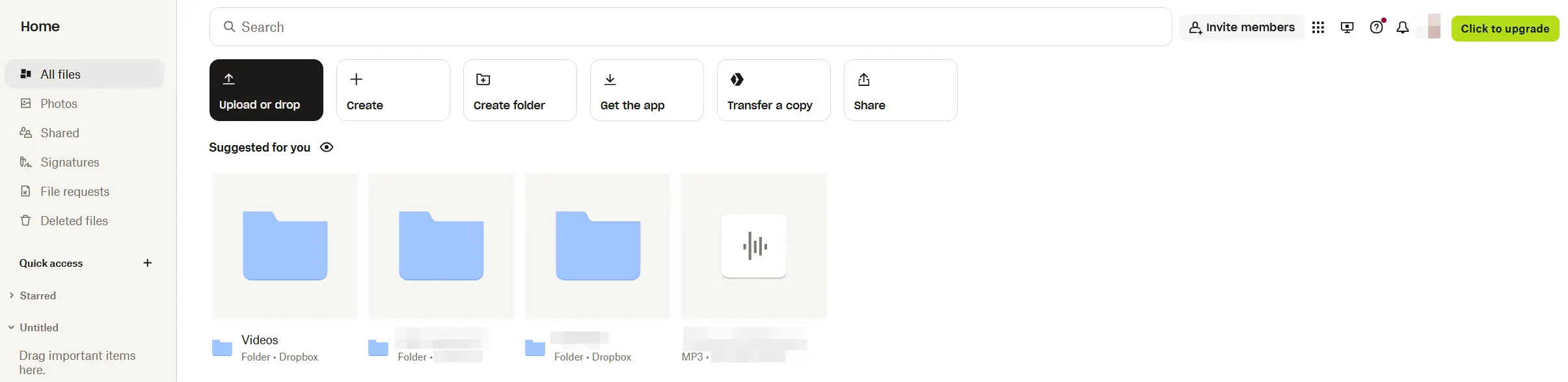 Immagine: Dropbox: interfaccia utente dell’applicazione web