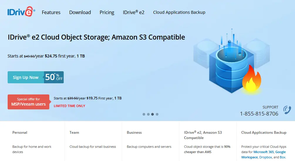 Screenshot del sito di IDrive Immagine: Screenshot del sito di IDrive