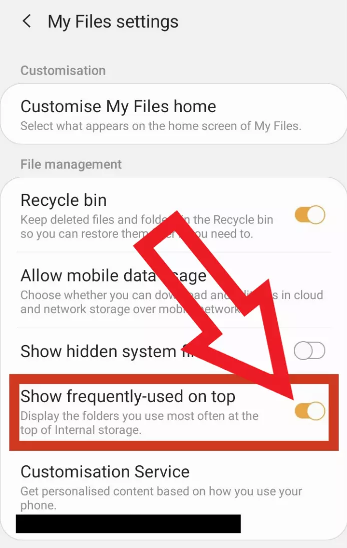 Screenshot delle impostazioni disponibili nell’app Android “Gestione file”