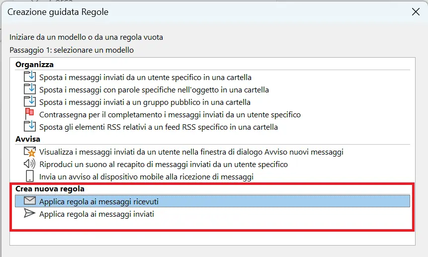 Creazione guidata Regole su Outlook Immagine: Creazione guidata Regole su Outlook