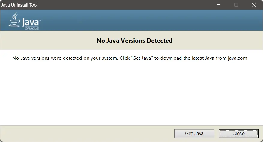 Immagine: Strumento di disinstallazione di Java: download di Java