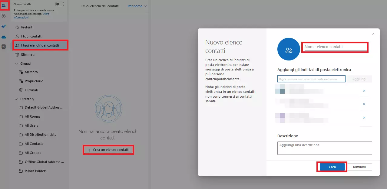 Outlook sul web: creare una lista di distribuzione Outlook sul web: creare una lista di distribuzione