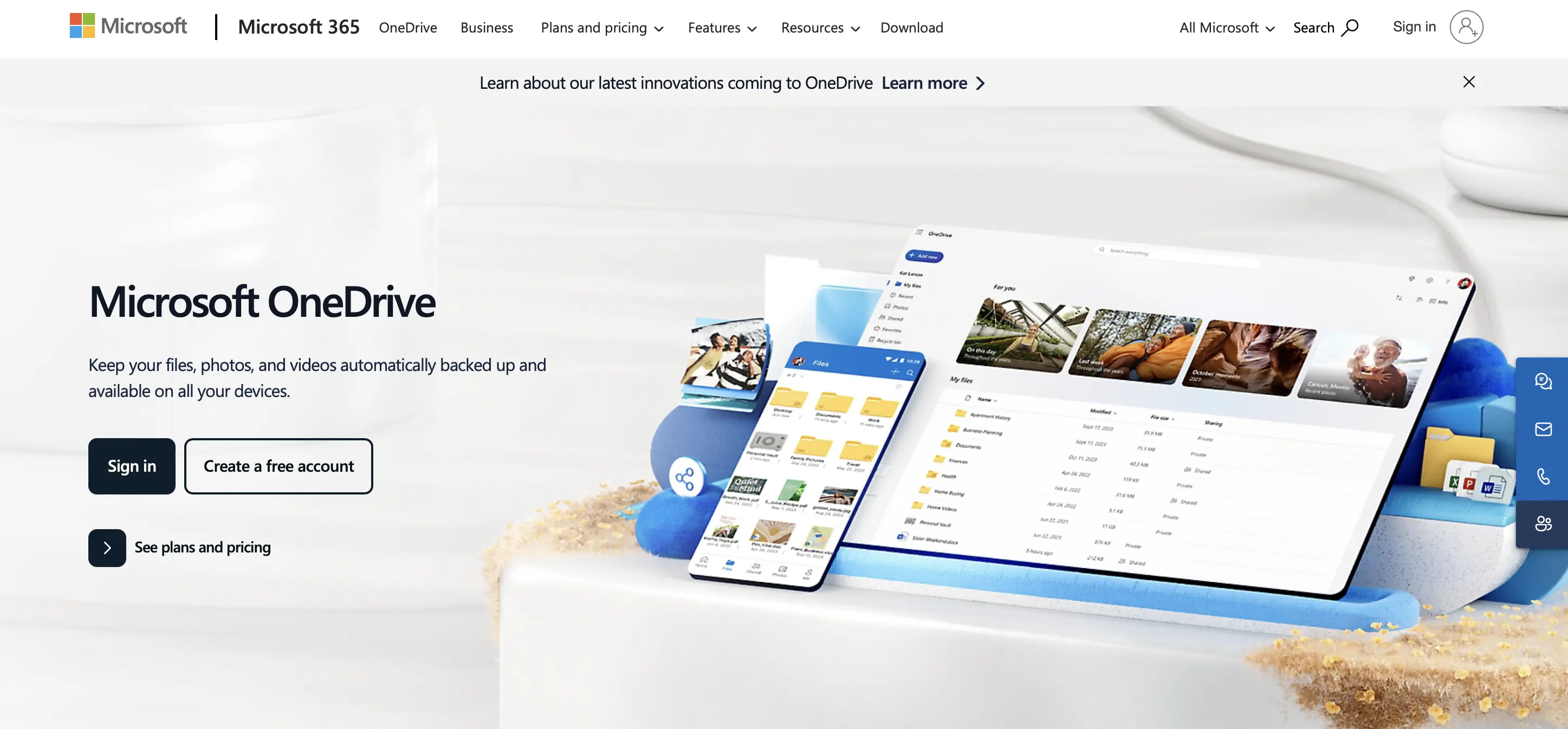 Immagine: Screenshot della pagina di OneDrive