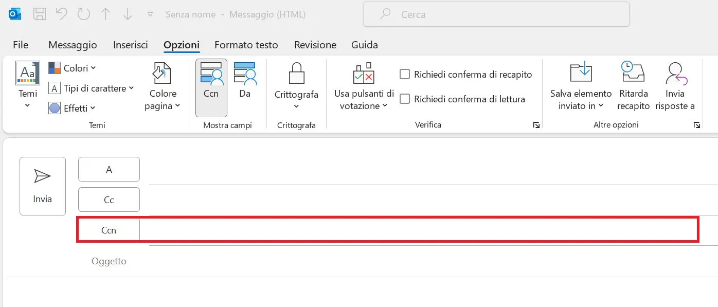 Outlook: finestra e-mail con Ccn Immagine: Outlook: finestra e-mail con Ccn