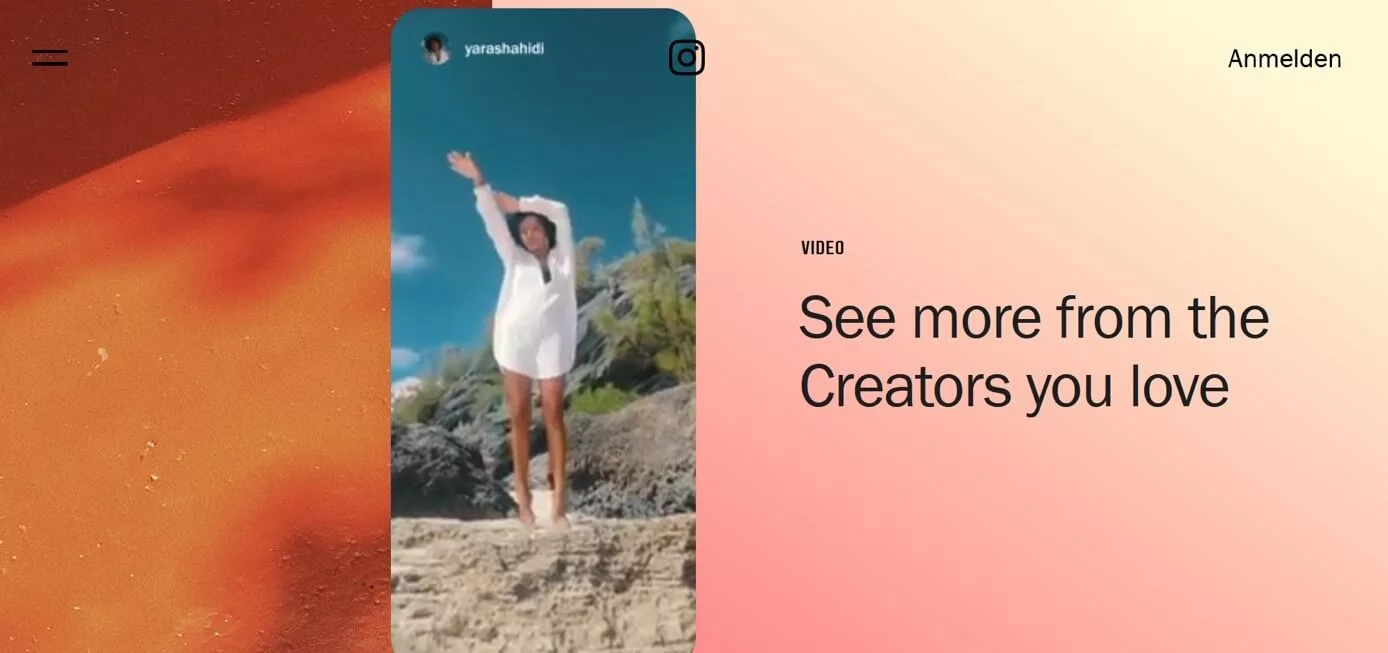 Screenshot della pagina video di Instagram sul sito di Instagram