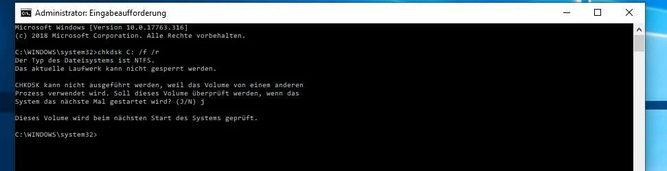 Prompt dei comandi Windows: avvio di CHKDSK
