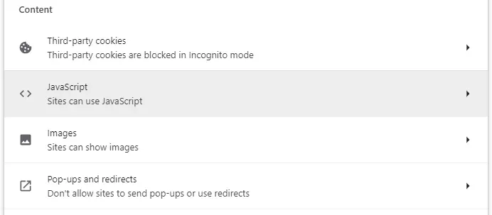 Google Chrome: impostazioni dei contenuti Google Chrome: impostazioni dei contenuti