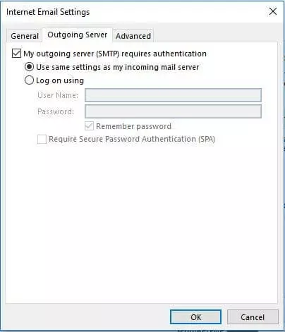 Impostazione del server di posta in uscita su Outlook 2013