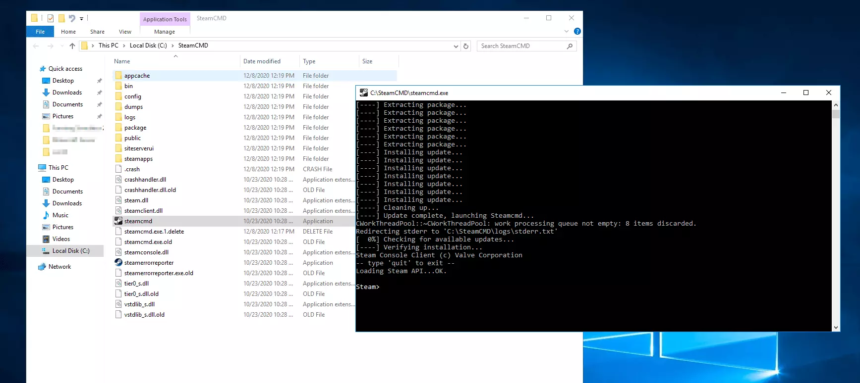 Installazione di SteamCMD tramite il prompt dei comandi di Windows