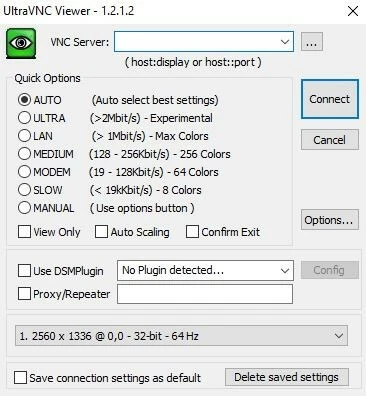 Immagine: Menu delle impostazioni di UltraVNC Viewer