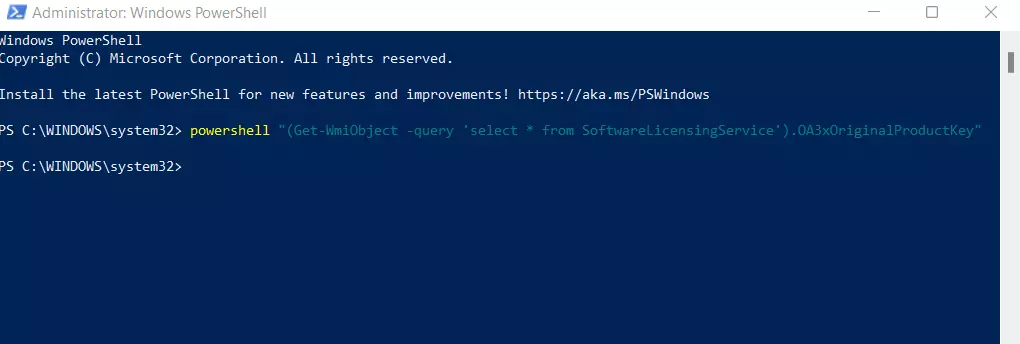 Immagine: Windows PowerShell: interrogazione della classe “SoftwareLicensingService“