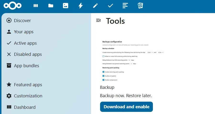App di backup su Nextcloud Store Immagine: App di backup su Nextcloud Store