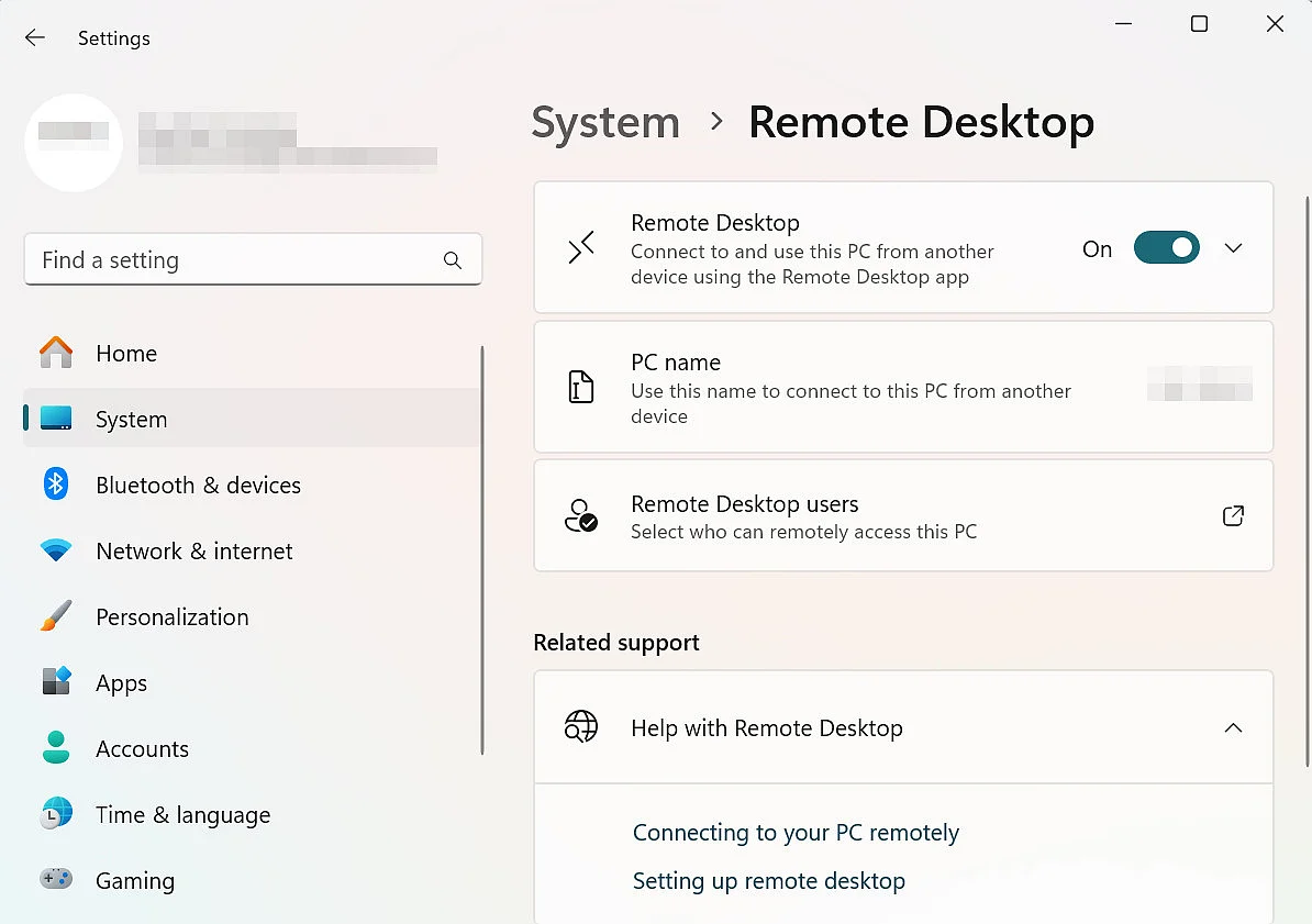 Immagine: Attivazione del desktop remoto