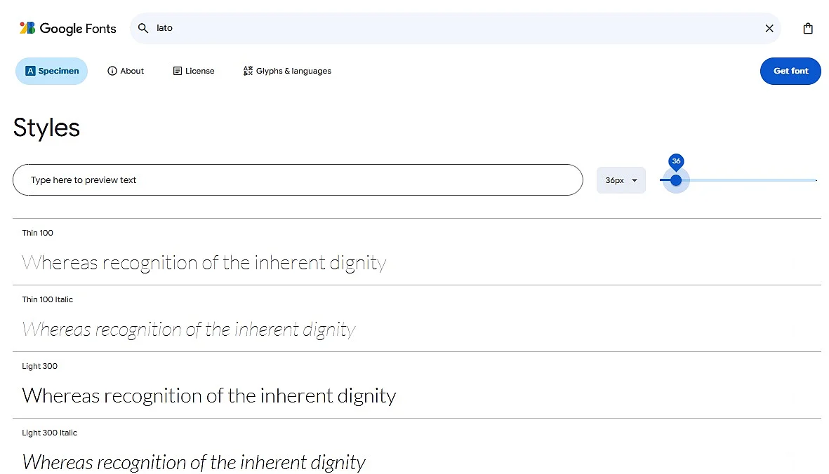 Diverse versioni del font Lato disponibili su Google Fonts Immagine: Diverse versioni del font Lato disponibili su Google Fonts