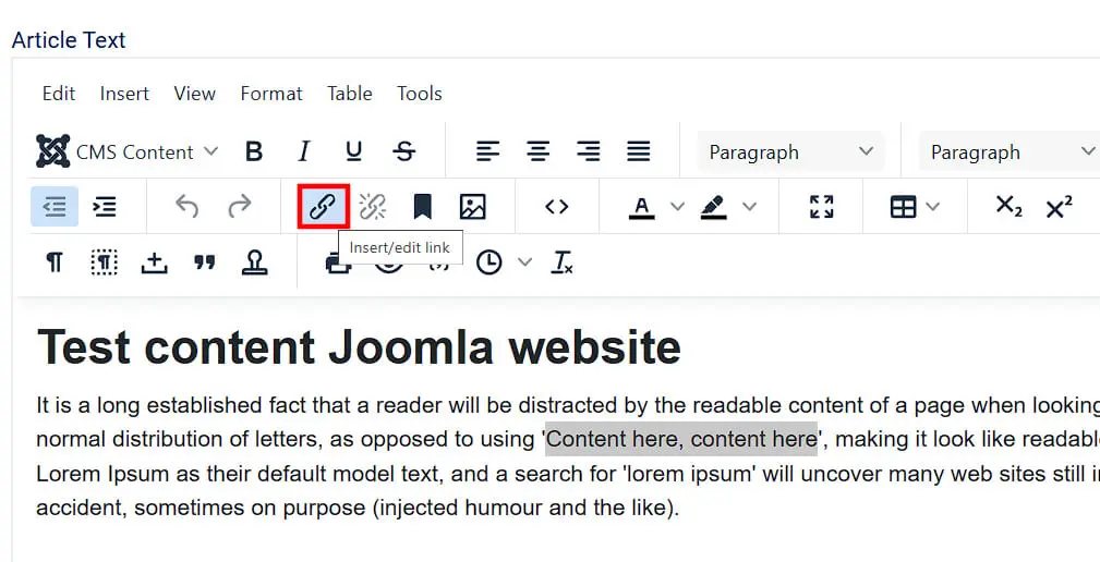 Immagine: Joomla: opzione &ldquo;Inserisci/modifica link&rdquo;