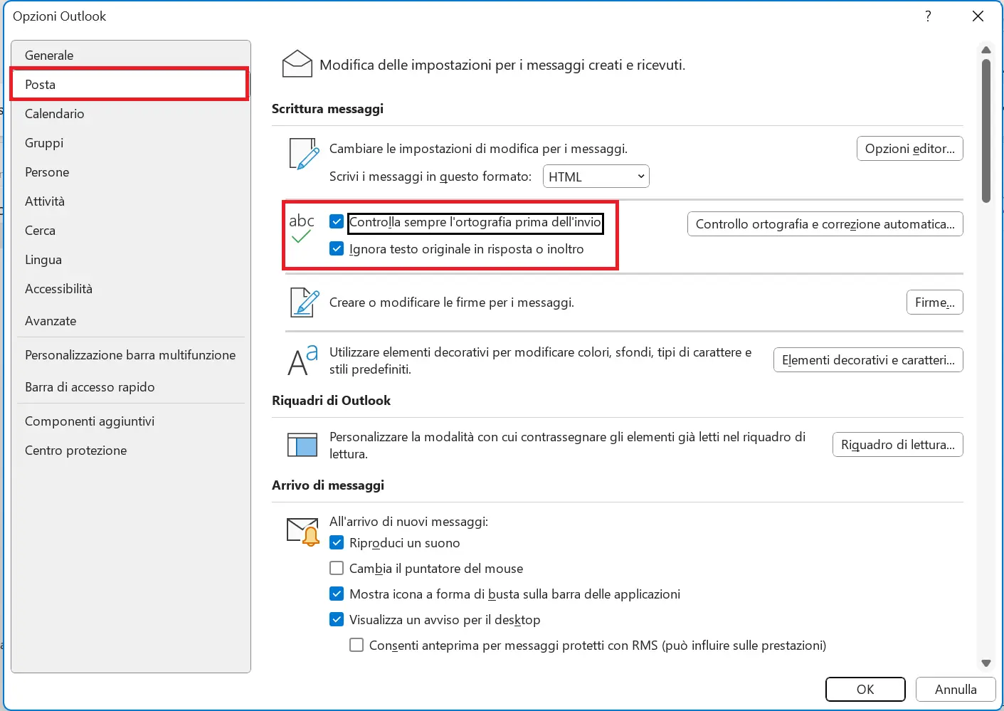 Immagine: Outlook: controllo ortografico automatico prima dell’invio
