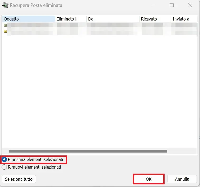 Elenco degli elementi eliminati su Outlook Immagine: Elenco degli elementi eliminati su Outlook