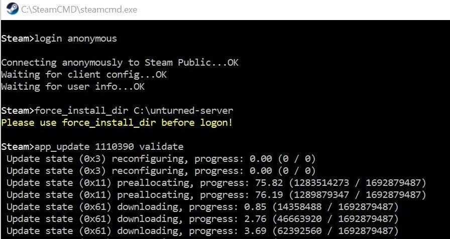 Immagine: SteamCMD: installazione del software per il server Unturned