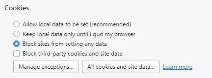 Opera: impostazioni dei cookie
