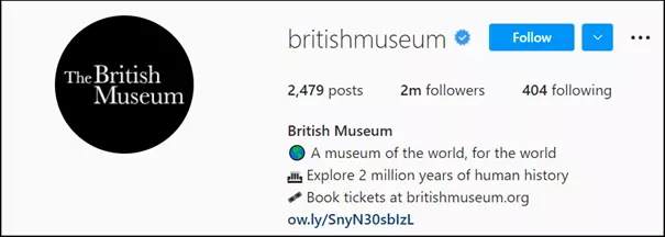 Immagine: Biografia su Instagram del British Museum