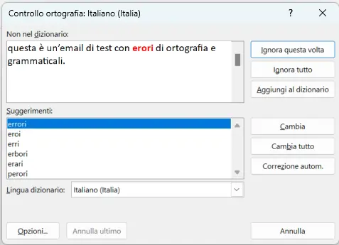 Avviso del controllo ortografico automatico su Outlook Immagine: Avviso del controllo ortografico automatico su Outlook
