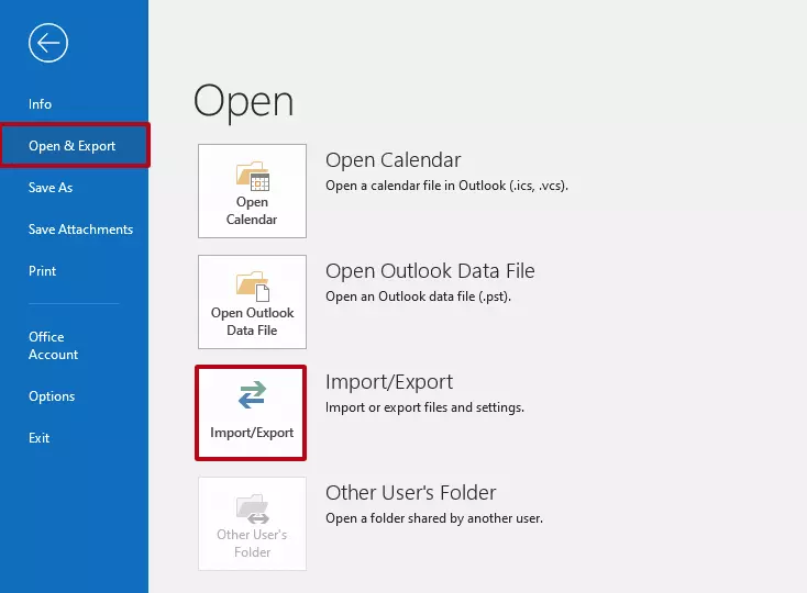 Outlook: funzione “Importa/Esporta”